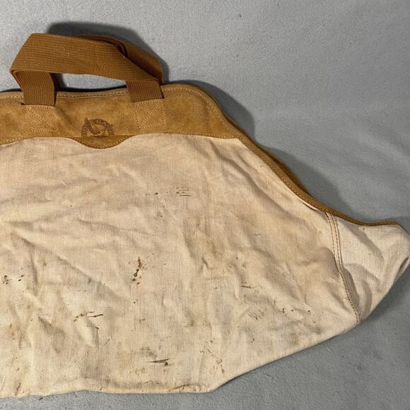 Eddie Bauer Canvas Suede Log Firewood Wood Tote Carrier Wrap Bag Vintage - Picture 7 of 9